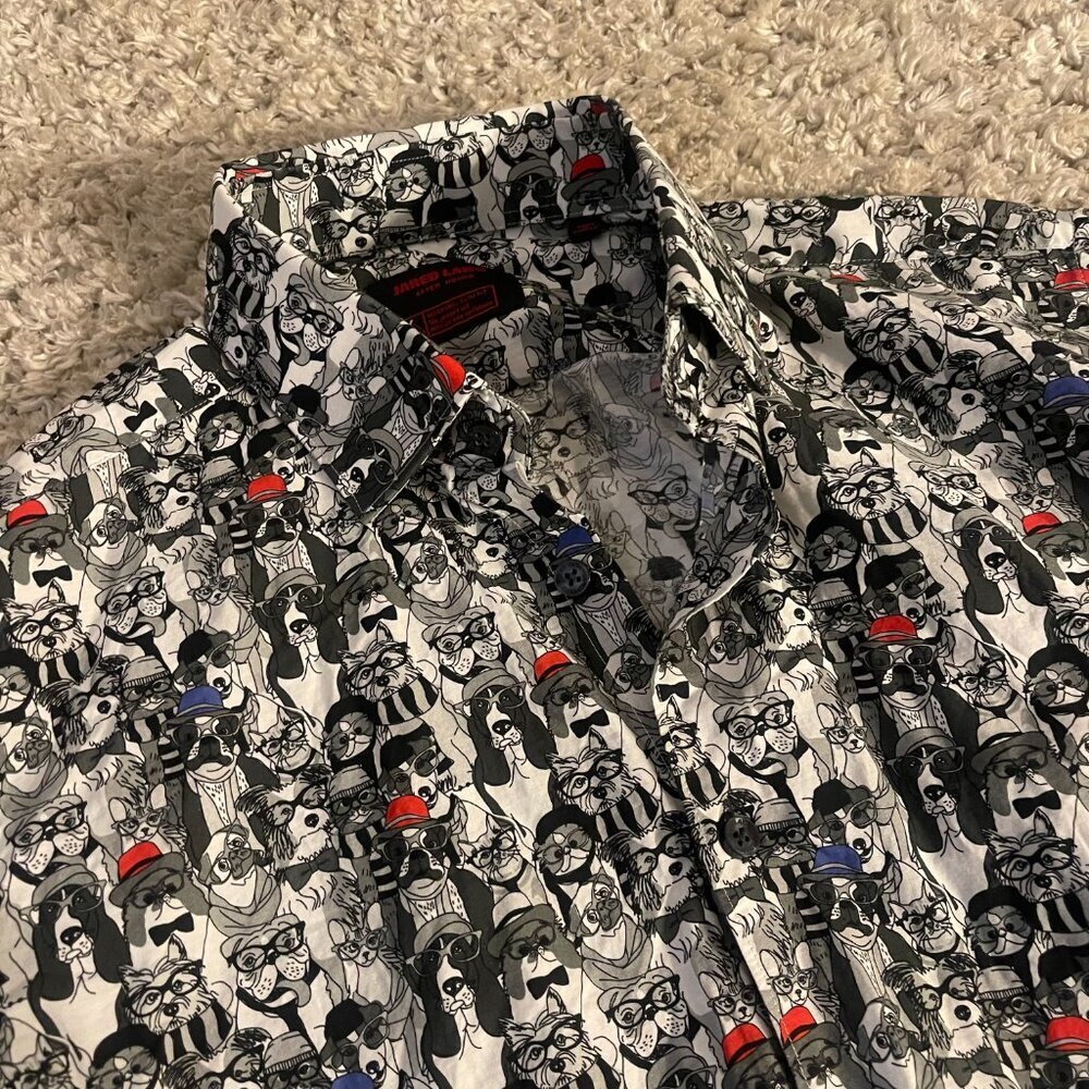 Jared Lang After Hours Dog Cat Print Maximalist Novelty Shirt Men M